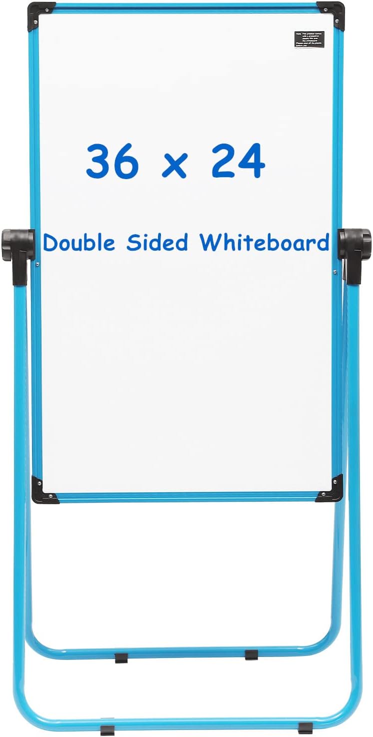 Caballete pizarra blanca de 36 x 24 pulgadas, de doble cara, magnética, de borrado en seco, caballete portátil, altura ajustable, soporte de