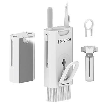 Sounce 8 in 1 Laptop Cleaning kit for Mobile, iPhone, Airpods, Keyboard, Multifunctional Screen Cleaner Gadget with Mobile Holder - White