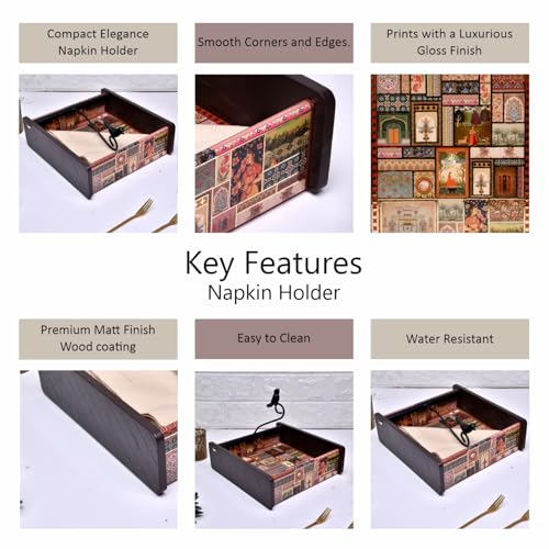 Image of Home Sparkle Napkin Storage - 1 Pack Table Napkin Holder Tray for Indoor & Outdoor Use | Kitchen, Dining, Restaurant & Home Decor (Brown-C6V44)