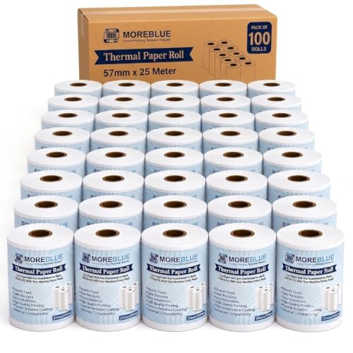 Image of MOREBLUE Thermal Paper /Billing Machine /POS Machine Rolls 2 inch- 57mm(Width) x 25 meter(Length) for POS, Credit Card Machines, Cash Registers (Pack Of 100 Rolls)