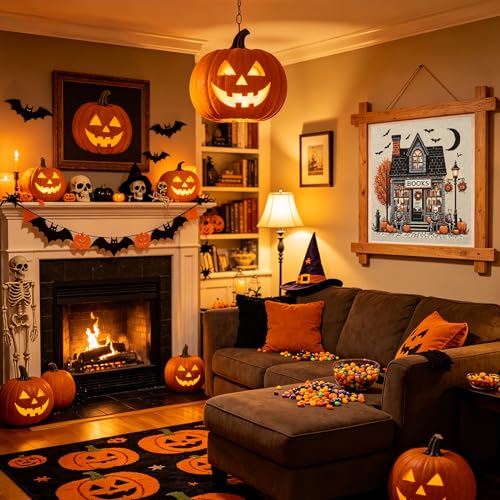 Image of KYOQFVN Horror Cross Stitch Stamped Kits for Adults Beginner - Halloween Embroidery Kits - 11 CT Needlepoint Patterns for Home Decor 14x14 Inch
