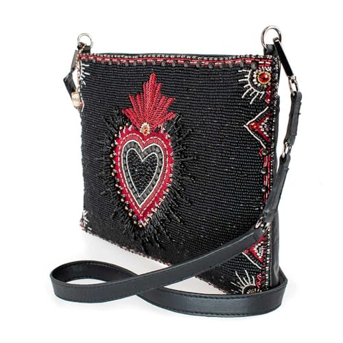Mary Frances Soul Searcher Beaded Crossbody Handbag with Red Embroidered Heart Novelty Evening Purse Bag, Black4