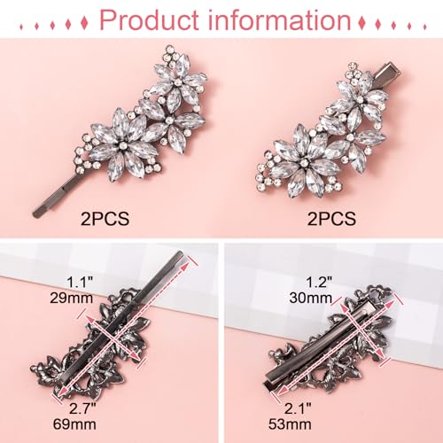PAGOW 4 Piezas Pinzas de Pelo con Flor y Cristales, Accesorios de Boda para Novias y Mujeres (2 Estilos) miniatura 2