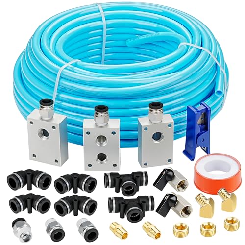 1/2OD Compressed Air Piping System and Shop Air Line Kit with 100ft TPEE Tubing 3/8ID 27-Piece Air Push to Connect Kit