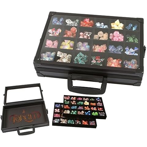 Forged Dice Co. Dice Display Case and Rolling Tray with 2 Removable Divided Dice Trays - Storage Box Holds up to 480 Metal or Plastic Polyhedral Dice Sets - Great for Dice Collectors or RPG D&D Games Cover