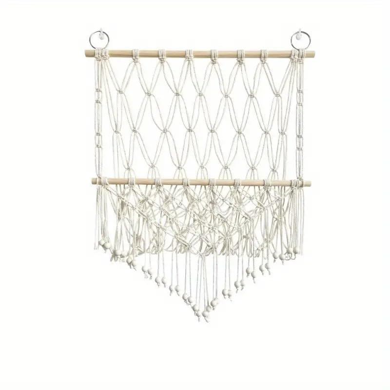 Image of Waterlily House - Organizer Mesh, Bohemian Net Organizer, Stuffed, Toy Storage Hammock, Rainbow Stuffed Animal Hammock Macrame for Toy Storage. (Offwhite - One Layer)