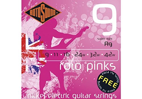 Rotosound R9 Roto Pink Super Light 09-42 – Jeu de Cordes guitare électrique - Les Beatles, Paul McCartney, John Lennon, RIngo Starr, George Harrison Rotosound R9 Roto Pink Super Light 09-42 - Jeu de Cordes guitare électrique