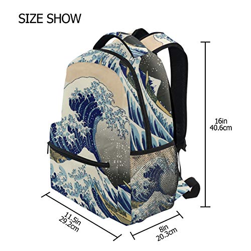 WIHVE School Backpack Great Wave Kanagawa Bookbag Travel Ruckack One_Size4
