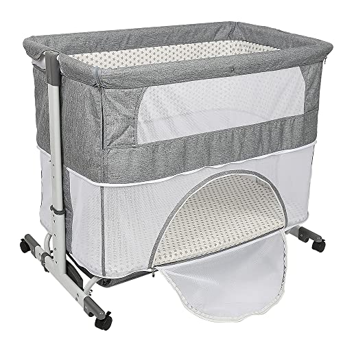 Lit Jumeaux Bebe,Twin Nursery Center, Accessoire De Berceau Jumeau pour Parc, Lit De Bébé Dormeur avec Parents, Hauteur Réglable, Roue Universelle Muette, Berceaux