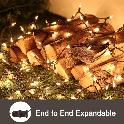 Image of BrizLabs White Incandescent Mini Christmas Tree Lights 100 Count Brown Wire