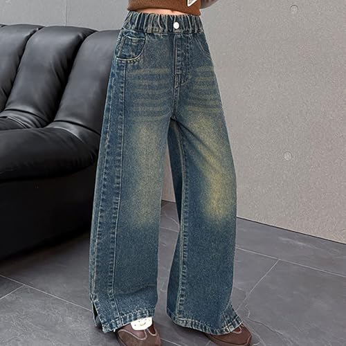 Skinny Straight Denim Pants for Kids Girls Baggy Elastic High Waist Washed Jeans Teen Girls Stretchy Loose Trousers4