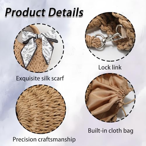 Bolso de hombro tejido, bolsa cruzada de paja para mujer miniatura 4