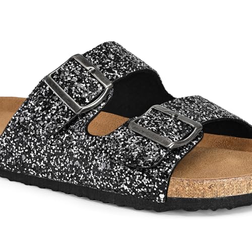 Image of mysoft Womens Flat Sandals Cork Footbed Slides with 2 Straps | Adjustable Buckle Slip On Comfortable Casual Light Weight Summer sandals