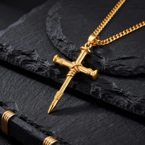Image of Midari Gold Cross Necklace for Men 18K Gold Cross Pendant Minimalist Faith Necklace Christian Pendant Religious Gift