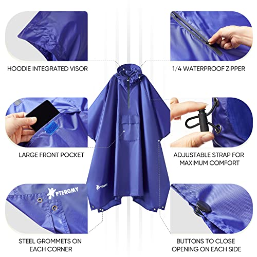 PTEROMY Hooded Rain Poncho for Adult with Pocket, Waterproof Lightweight Unisex Raincoat for Hiking Camping Emergency - Image 7