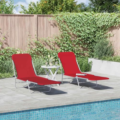 Mokuyard - Tumbonas plegables de acero y tela, color rojo, para jardín, playa, piscina, patio, 2 unidades