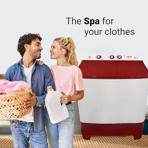 Image of Akai 7 Kg, 5 Star, Semi Automatic Top Loading Washing Machine (AKSA-70DRP) Red