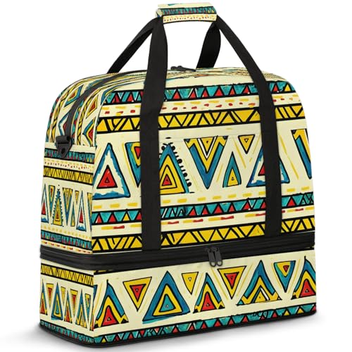 Large Weekender Overnight Bags Travel Duffel Bag for Women Men Ethnic Retro Colorful Gym Bags With Shoe Compartment Foldie Travel Tote Bag Carry On Personal Item Bag for Travel Gym Sports
