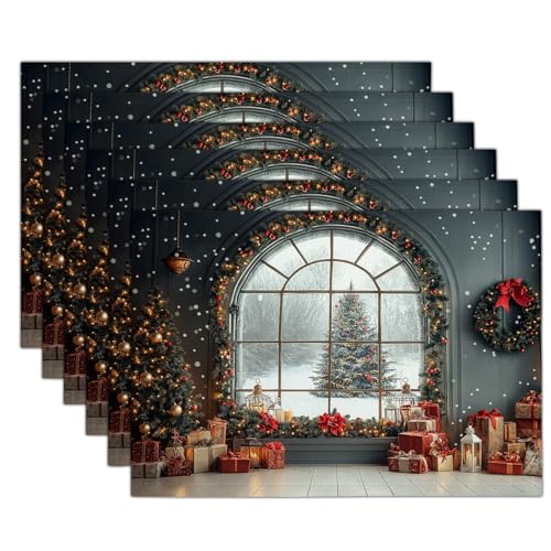 Set de table Noël en lin lavable de 30x45cm en lot de 6