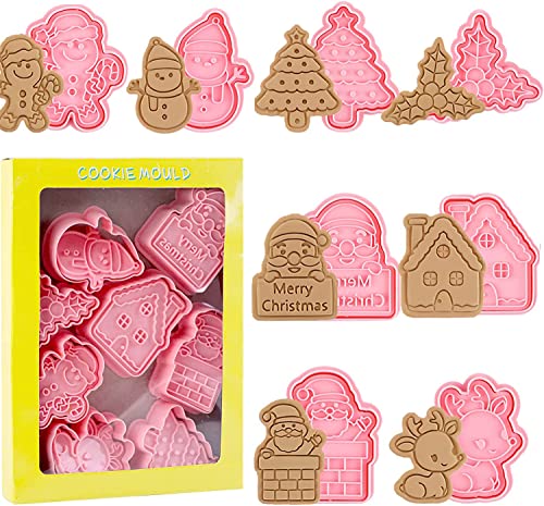 Moldes para galletas de Navidad, 8 unidades, moldes para galletas de Navidad, moldes para galletas para niños, cortadores de galletas, cortador de galletas, molde para hornear para niños Cover