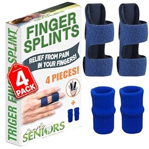 Simply Seniors Finger Splints – Set of 2 Splints & 2 Sleeves – Pain & Arthritis Relief – Brace for Trigger, Mallet & Broken Finger – Fits Index, Middle, Ring – Adjustable Support for Injury & Sprain