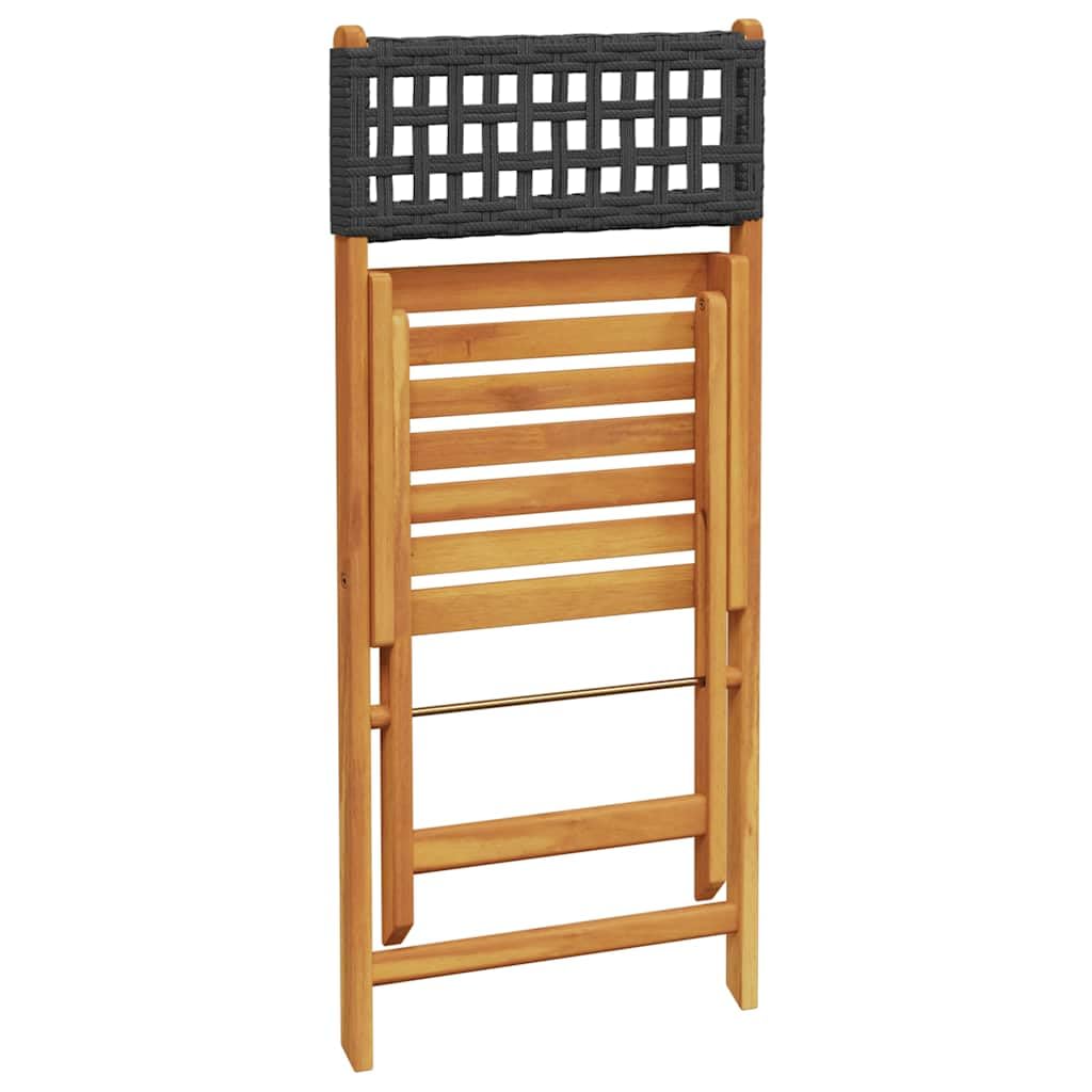 Set da bistrò, 3 pezzi, in polyrattan nero, in legno massello