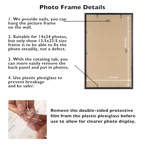 Image of JCJMY 14x24 Picture Frame Black for Poster Photo Picture, Horizontal and Vertical Formats for Wall Hanging, 14 x 24 Wall Gallery Poster Photo Frame for 14 by 24 Photos Posters, Black