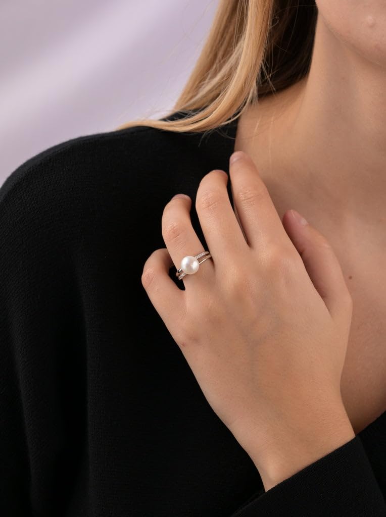 Anillo con Perla Estilo Dobles con circonitas
