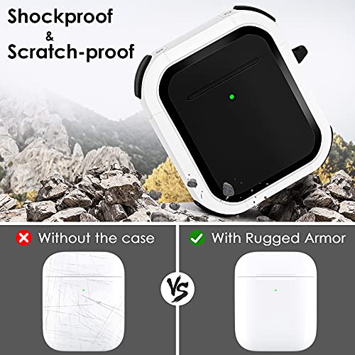 Upgraded Armor For Airpod 2 Case, Cagos Shockproof Airpods Cover Cool Air Pod Case With Keychain Compatible With Apple Airpod 1/2 Case For Men Women (White) #TOP4