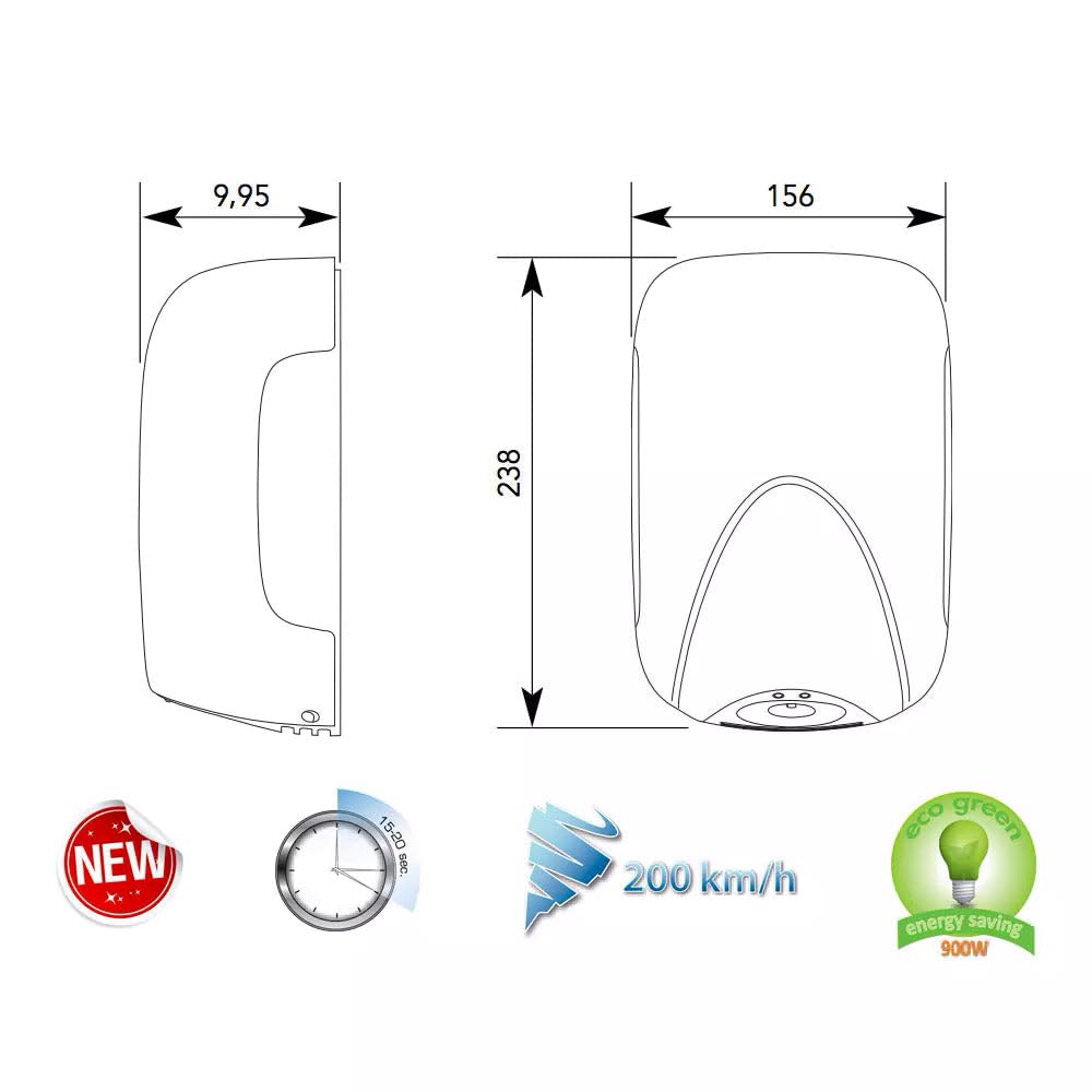 vama Asciugamani Elettrico con Fotocellula 900W Smart Jet Mini NF Nero Opaco