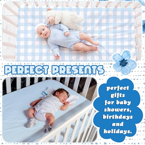 Image of Peryiter 2 Pack Blue Gingham Crib Sheets for Boys Coquette Bed Sheet Set Fitted 52'' x 28 inch for Standard Crib Mattress Stretchable Soft Toddler Aesthetic Nursery Decor
