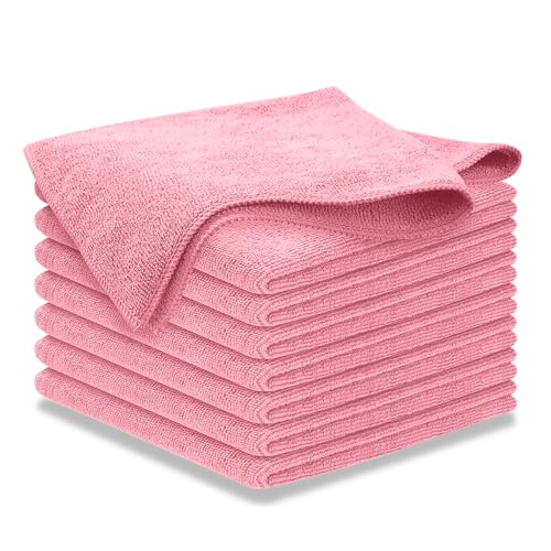 Image of USANOOKS Microfiber Cleaning Cloth Light Pink - 8 Pcs 12.5 inchx12.5 inch - High Performance - 1200 Washes, Ultra Absorbent Towels Weave Grime & Liquid for Streak-Free Mirror Shine - Car Washing Cloth