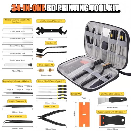 Image of Serplex 3D Printer Tool Kit with Storage Bag, Includes Scrapers, Tweezers, Pliers, Brushes, Nozzle Cleaning Tools, Wrenches &More, 3D Printer Repair Maintenance Kit