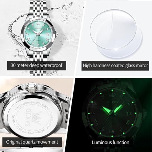 Image of OLEVS Watches Women with Date Silver Stainless Steel Luxury Ladies Watches with Small Writs Diamond Watches for Women Waterproof Elegant Dress Quartz Analog Women's Wrist Watches Reloj de Mujer