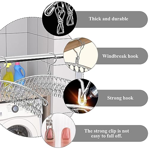 Rayong Edelstahl Sockentrockner 2 Stück Sockenhalter Wäscheständer Sockenaufhänger Wäschespinne Klein Winddicht Trockengestell mit 40 Clips für Socken Unterwäsche Handtücher