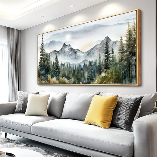 MHARTK66 Wood Framed Wall Art For Living Room Large Wall Decor For Office Bedroom Pictures Abstract Mountain Forest Landscapes Ink Canvas Prints Painting Artwork Modern Stretched and Framed Poster