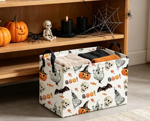 Image of Kids Basket Hlooween Storage Basket Gift Basket Rectangular Bedroom Decor for Books(Watercolor Halloween)