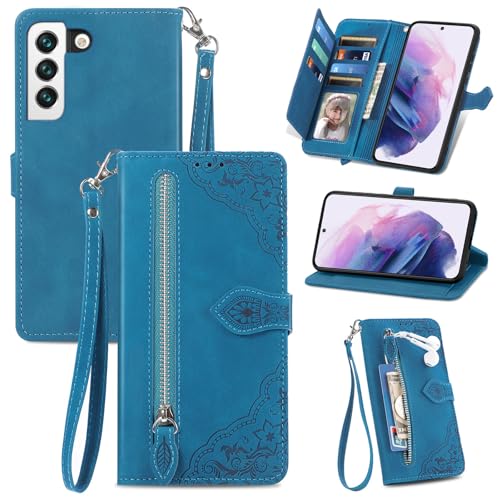 Protection Galaxy A16 bleu étui portefeuille cuir supérieur zippé