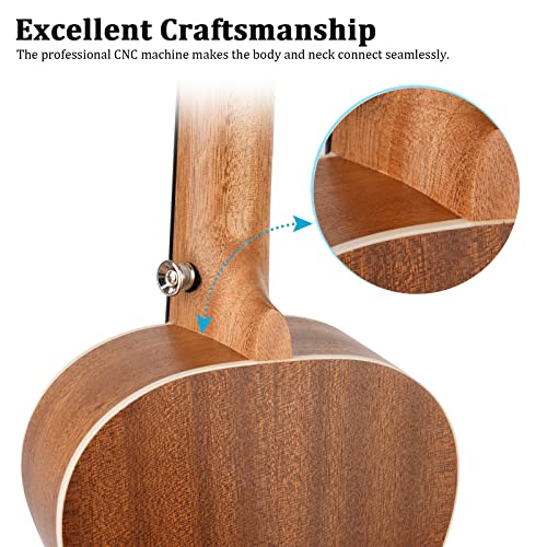 Image of Concert Ukulele 23 inch UKS-2, 4 Strings Ukeleles For Beginners, Sapele Hawaiian Ukele with Ukulele Case and Ukele String Set