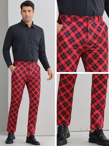 Lars Amadeus Plaid Pants for Men's Color Block Regular Fit Trousers Checked Dress Pants4