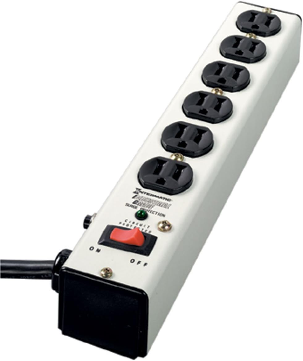 Intermatic IG112663 Metal Surge Strip Outlets and Lighted Switch with Six-Foot Cord, Ivory