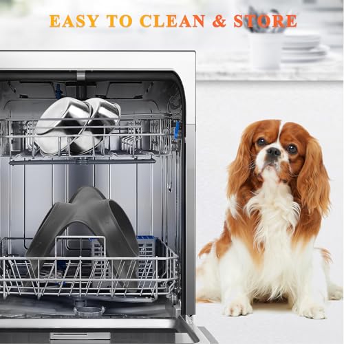 VIVAGLORY Hundenapf Splashfree Fressnapf Hund, Futternapf Hundeschüssel Silikonmatte Unterlage für Camping, Edelstahl Silikon Rutschfester rutschfest, S, Grau