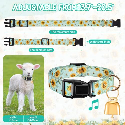 Image of Goat Collar with Copper Bell Set for Sheep Lambs Pygmy Goat,Sunflower