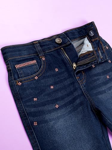 Image of KiddoPanti Girls Bottom Flared Knee Distress Stretchable Denim Jeans with Adjustable Elastic Waist