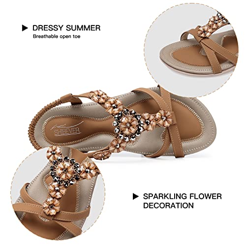 Image of SHIBEVER Dressy Flat Women Sandals: Comfortable Arch Support Womens Sandal | Summer Dress Flowers Boho Back Strap Open Toe Women's Sandals - All Day Comfort Walking Casual Wedding Woman Sandal Shoes