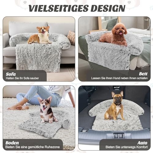 COSTWAY Hundebett flauschig, Sofaschutz Hund, Hundedecke für Sofa, Hundekissen waschbar, Plüschbett für kleine & mittelgroße & große Hunde Katzen, Hundematte aus Plüsch, 101 x 89 x 16 cm, Grau-weiß