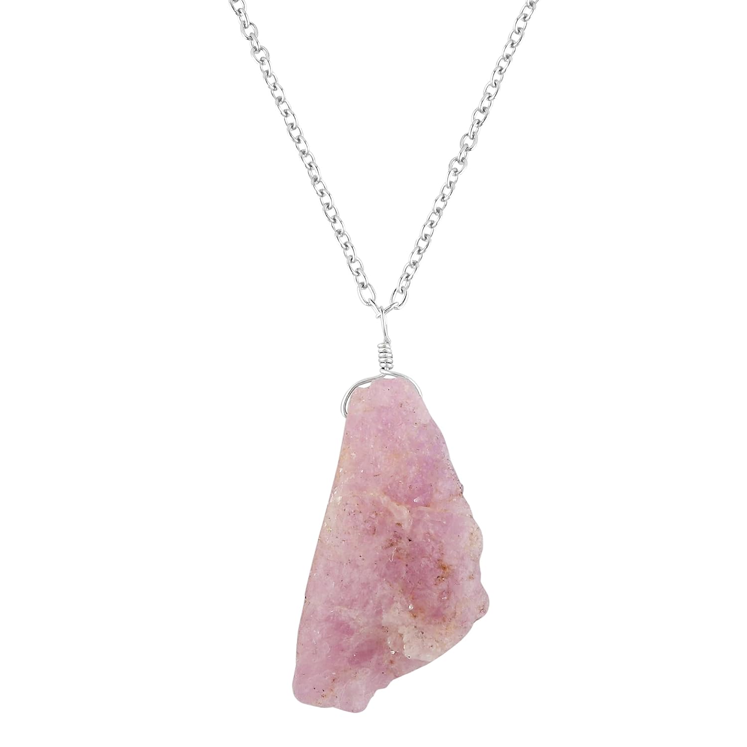 Raw Gemstone Pendant Necklace for Women |Natural Healing Crystal Rough Pendant 15–25 Carat | 8–14 mm Stone |Silver Plated Chain 16+2 Inch Adjustable | Gift Jewelry