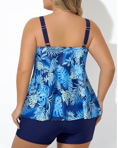 RXRXCOCO Women Plus Size Tankini Swimsuits Ruffle Tummy Control 2 Piece Bathing Suits with Shorts4