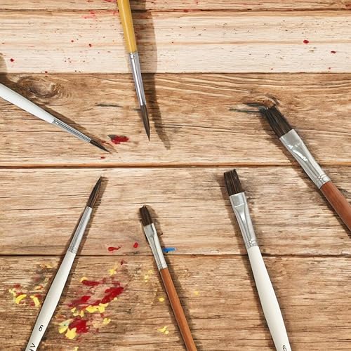 Image of Classic Flat + Round Paint Brush Set of 6 - Professional Artist Painting Brushes with ArtiFlex Filaments for Acrylic, Watercolor & Gouache Painting