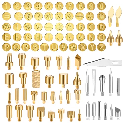 99 Pcs Wood Burning Tips Kit Pyrography Wood Burning Tip Set Letter Wood-Burning-Tip Set Including Alphabet Number Symbol for Wooden Burner Craft DIY Embossing Carving Crafts